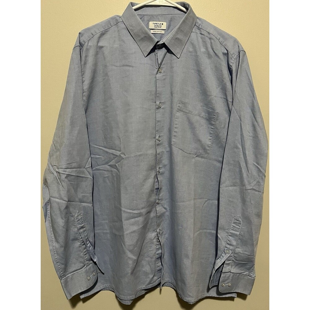 Turtle Brand Men’s long-sleeve Button Down cotton dress shirt light blue